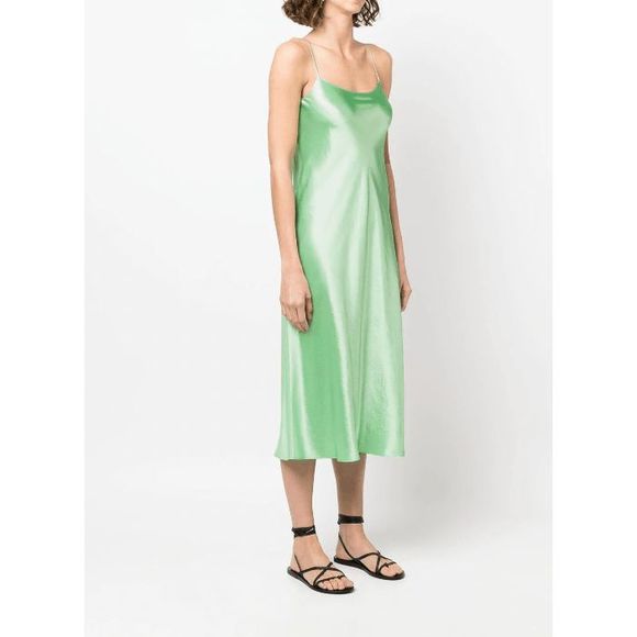 NWT Vince Satin Midi Slip Dress with Spaghetti Straps in Lime Green Size Small - Picture 5 of 6